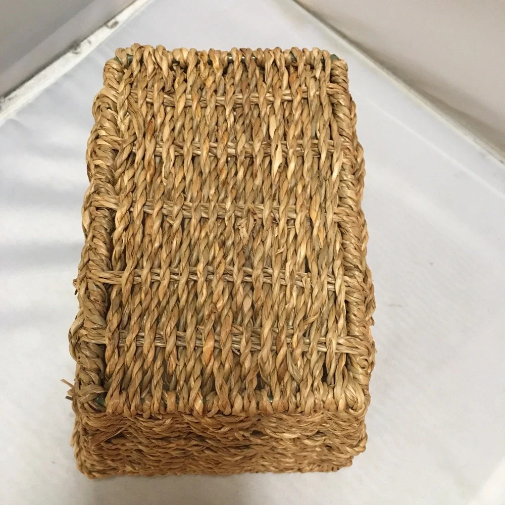 Woven Seagrass Storage Basket Home 8x6x6 Brown Rectangular Boho Cottagecore